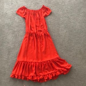 Bright Red/Orange off the shoulder dress!
